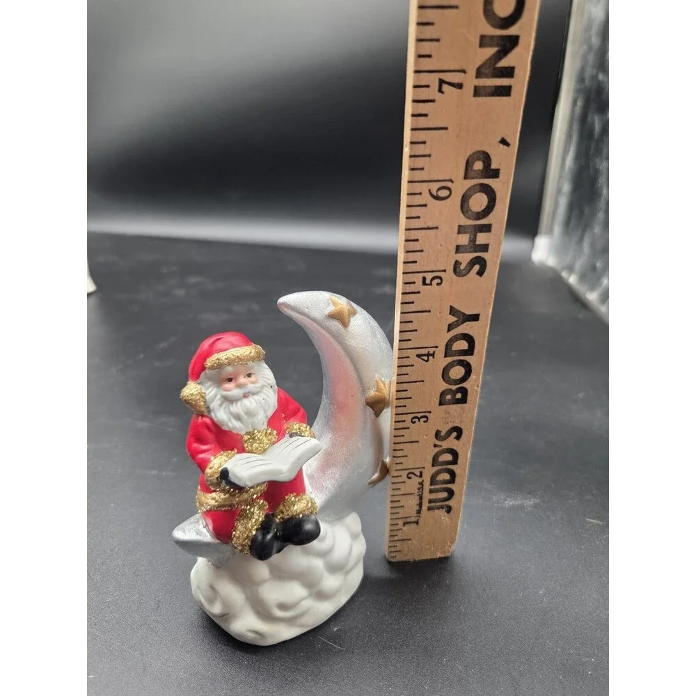 Santa On Crescent Moon Reading A Book Christmas Decor